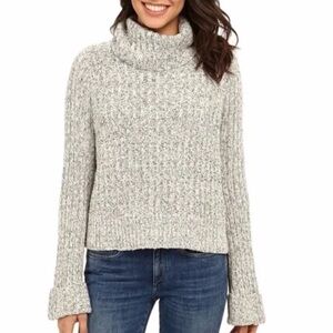 Free People | Marled Ivory Combo Twisted Cable T-Neck Sweater | Size Medium